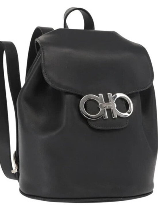 Salvatore Ferragamo Gancini Backpack Leather Black Silver Auth BA9687 main image 7